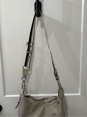 Calvin Klein Neutral Beige Shoulder Bag with Logo Strap